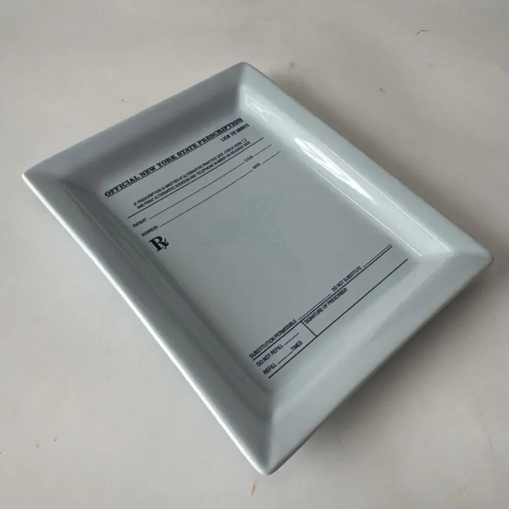 Fishs Eddy New York State RX Prescription Drug Pad Trinket Dish Tray Plate 7x5.5